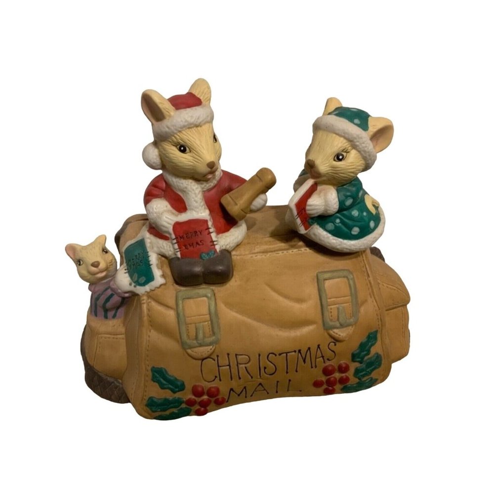 Ceramic Christmas Card Mail Holder Mr & Mrs Santa Mice & Helper